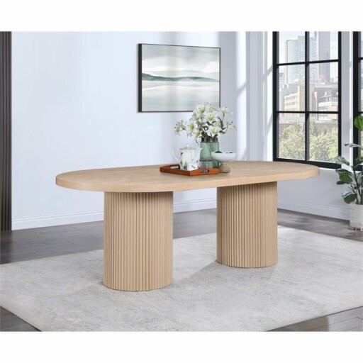 Pemberly Row Contemporary Natural White Oak Wood Dining Table - Solid Wood Base