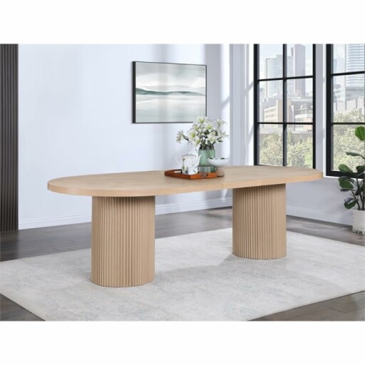 Pemberly Row Contemporary Natural White Oak Wood Dining Table - Modern Oval Design