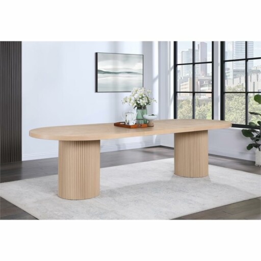 Pemberly Row Contemporary Natural White Oak Wood Dining Table - A Stunning Centerpiece