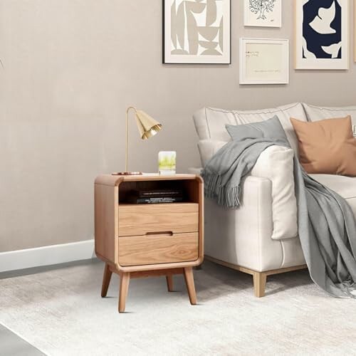 Solid Oak Wood Bedside Table