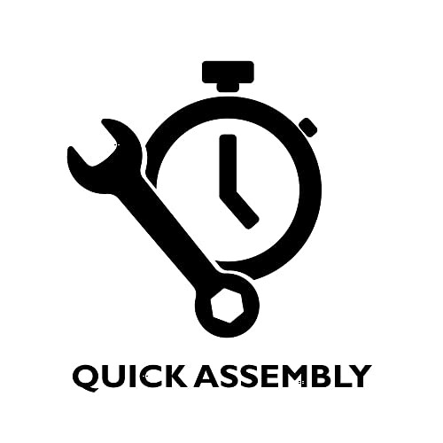 Icon of a wrench and stopwatch with text 'Quick Assembly'