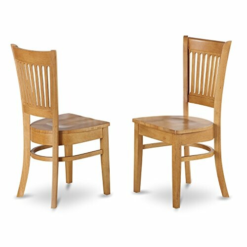 Two wooden dining chairs with slatted backs.