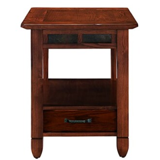 Wooden side table with drawer and shelf.